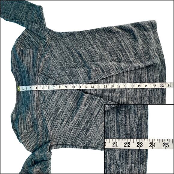 Heathered Split Back Knit Top Cowl Neck 3/4 Sleeve Blue Gray - Picture 12 of 16